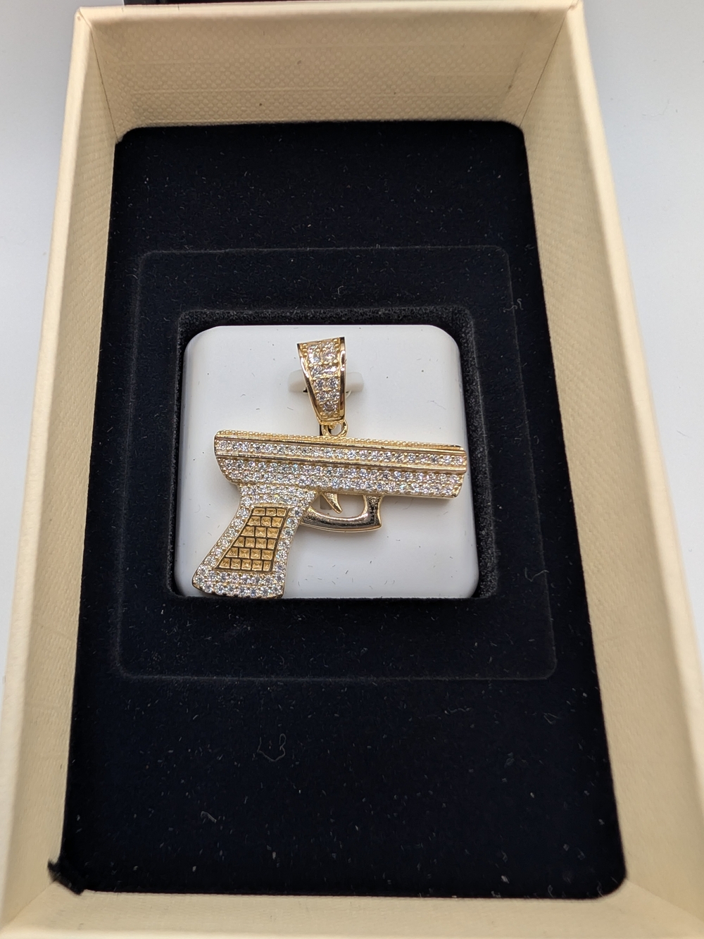 NWT 925 Silver Moissanite Pistol Gun Pendant 2.00 CTW Gold Plated Iced Out